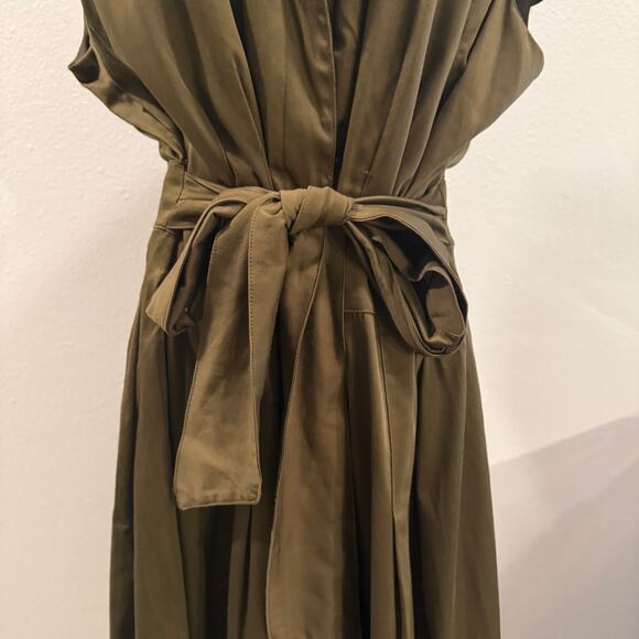 Jones New York Pleated Shirt Dress 20W Olive Green Midi Belted Pockets Safari - Picture 3 of 9